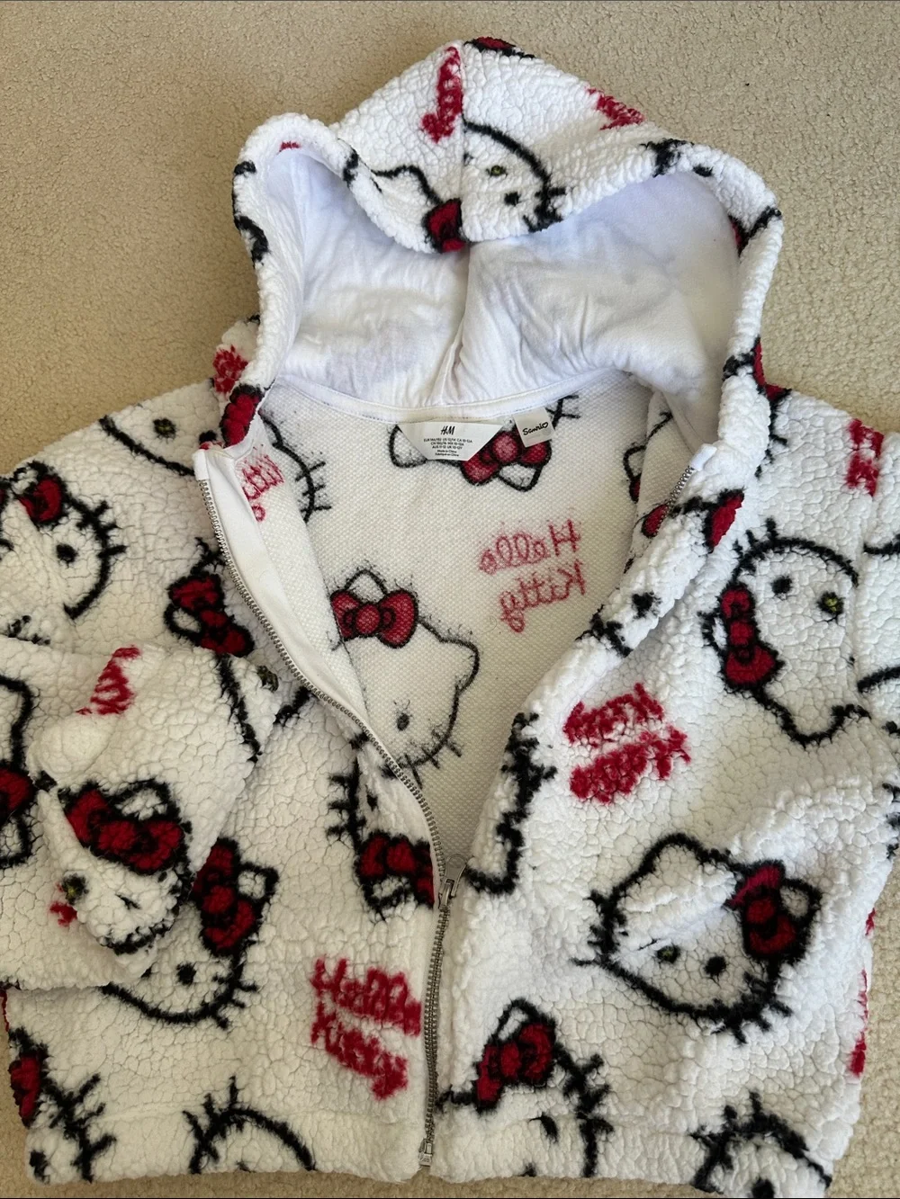 H&M White Hello Kitty Sherpa Zip Hoodie